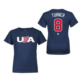 Youth USA Baseball Trea Turner LEGENDS Navy 2023 World Baseball Classic Name & Number T-Shirt